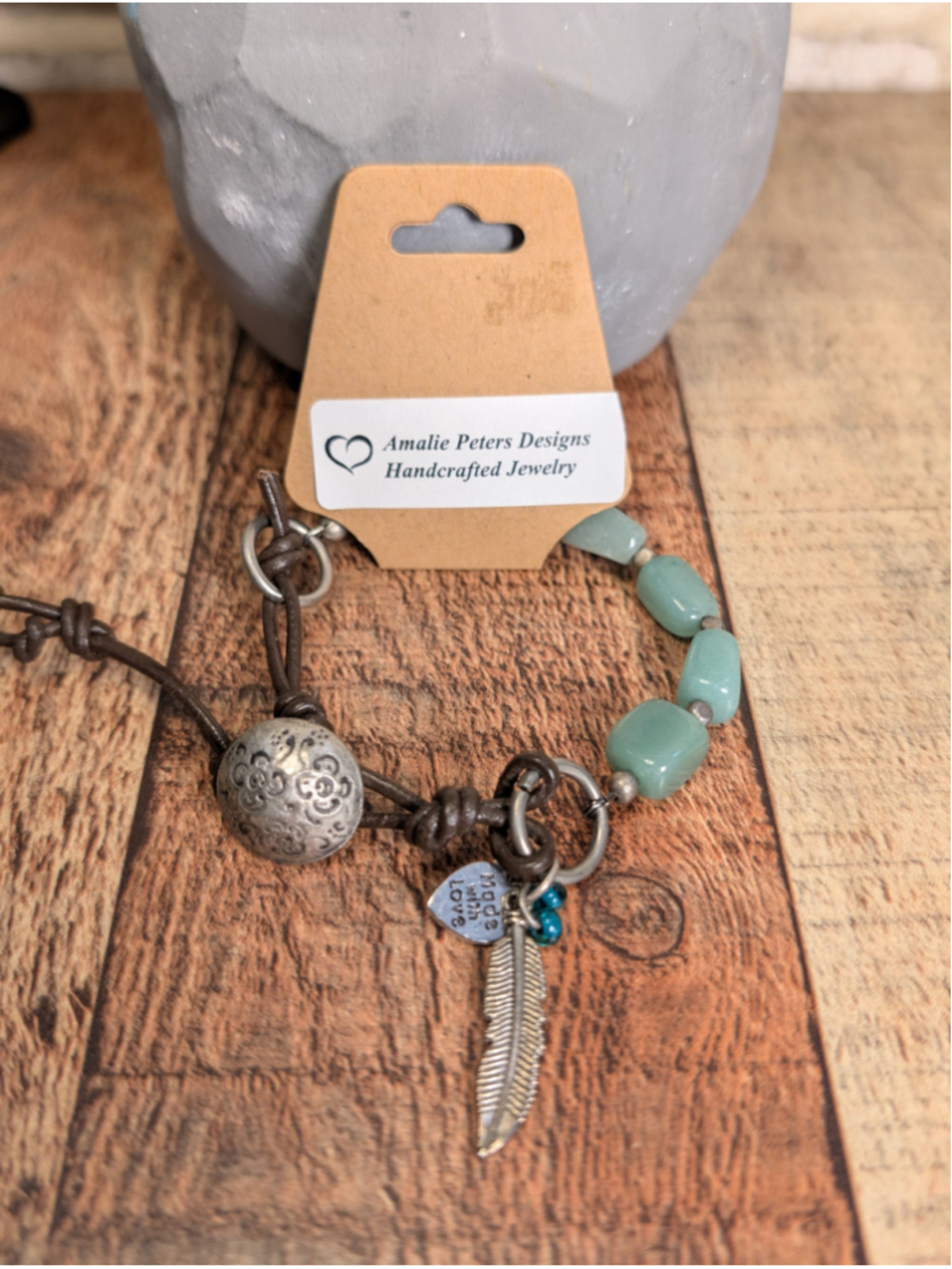 NEW Artisan Boho Green Aventurine Gemstones Brown Knotted Leather Cord Bracelet
